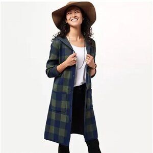 Denim & Co Hooded Jacquard Plaid Sweater Knit Cardigan